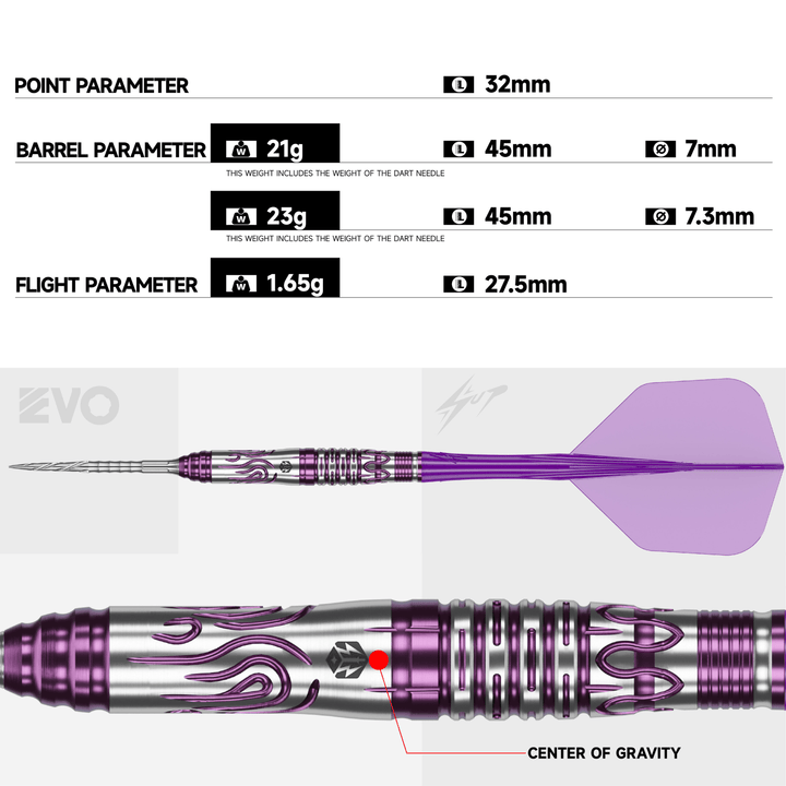 Caliburn Rainie Awakening steel darts dimensions