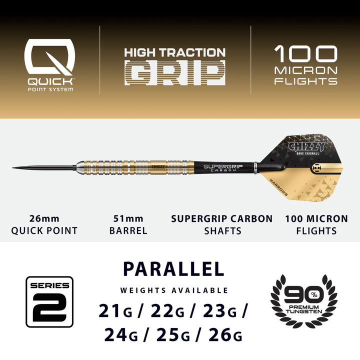 Harrows Chizzy Series 2 Quick Point Steel Darts Dimensions