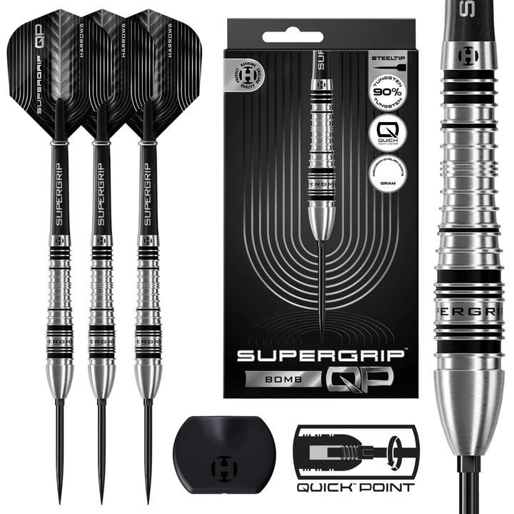 Harrows Supergrip Bomb Quick Point Steeldarts Packungsinhalt
