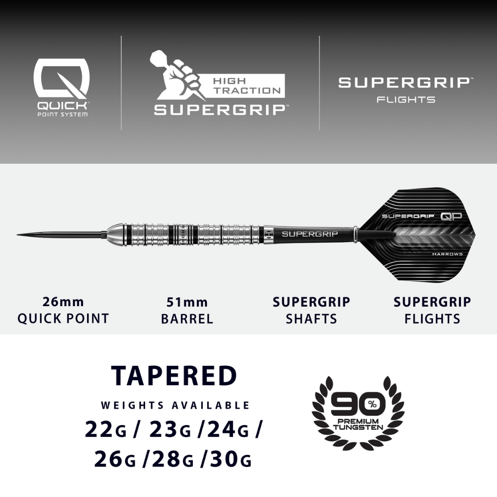 Harrows Supergrip Tapered QP Steeldarts Abmessungen