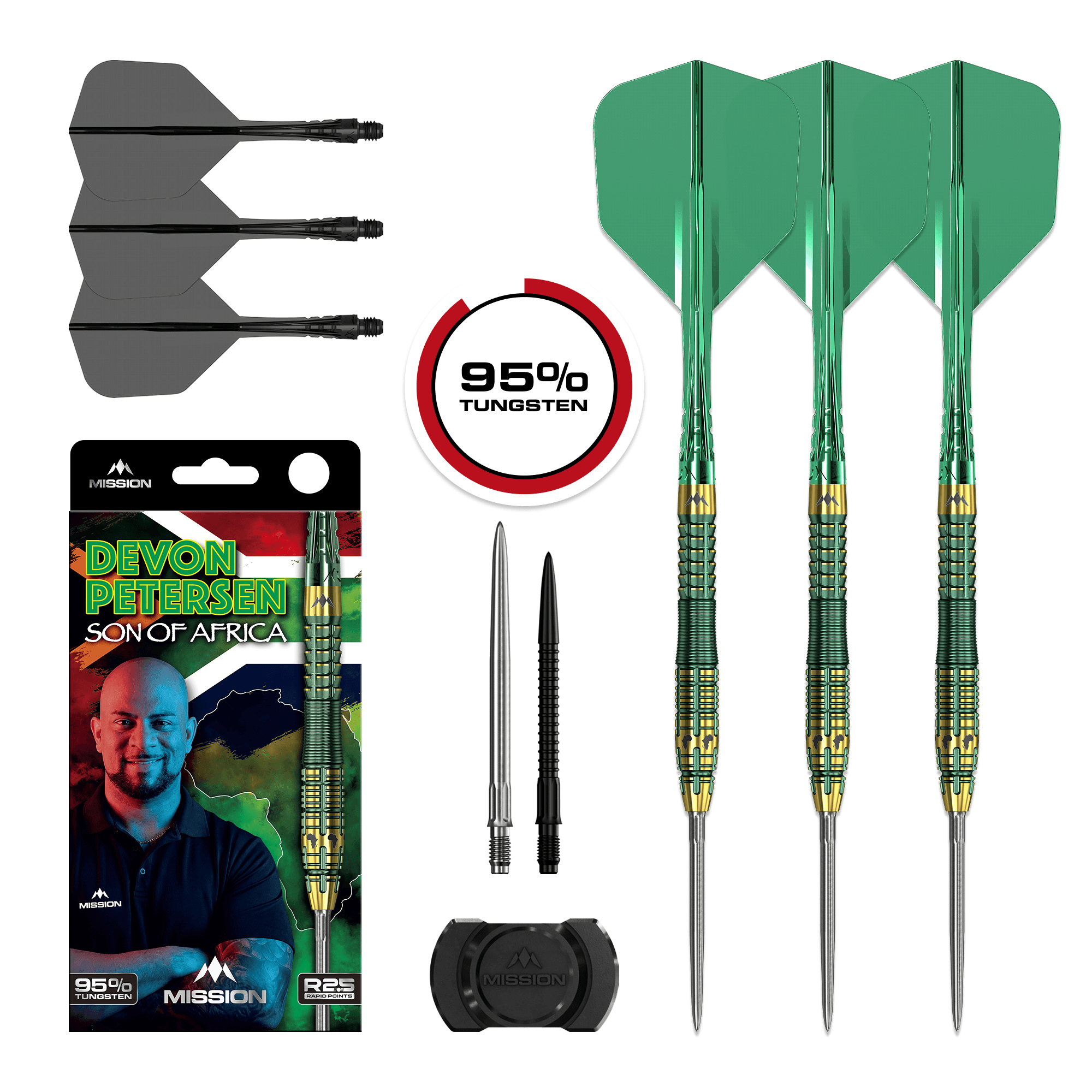 Mission Devon Petersen Rapid Point Steeldarts Packungsinhalt