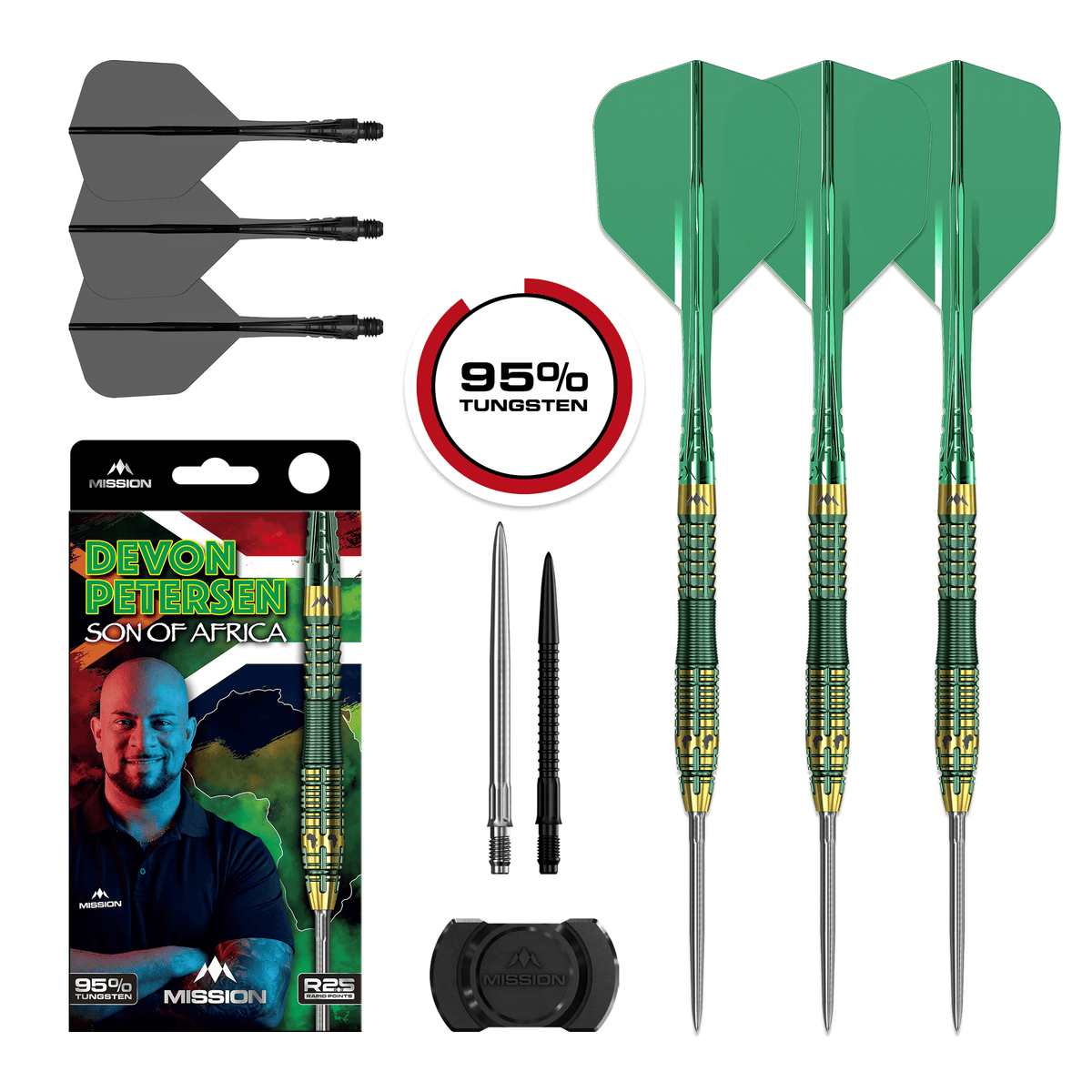 Mission Devon Petersen Rapid Point Steeldarts Packungsinhalt