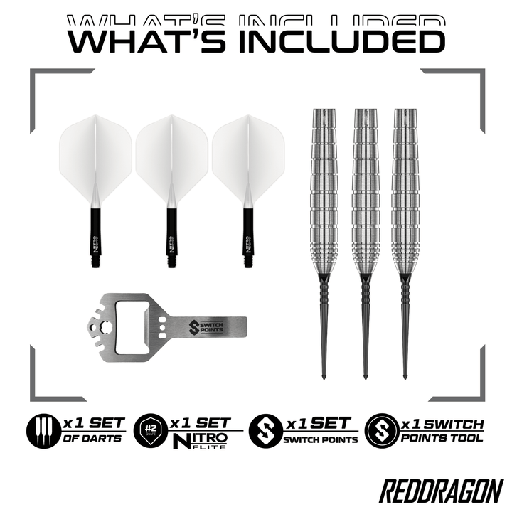 Red Dragon Luke Humphries TX1 Pioneer Switch Point Steel Darts Package Contents