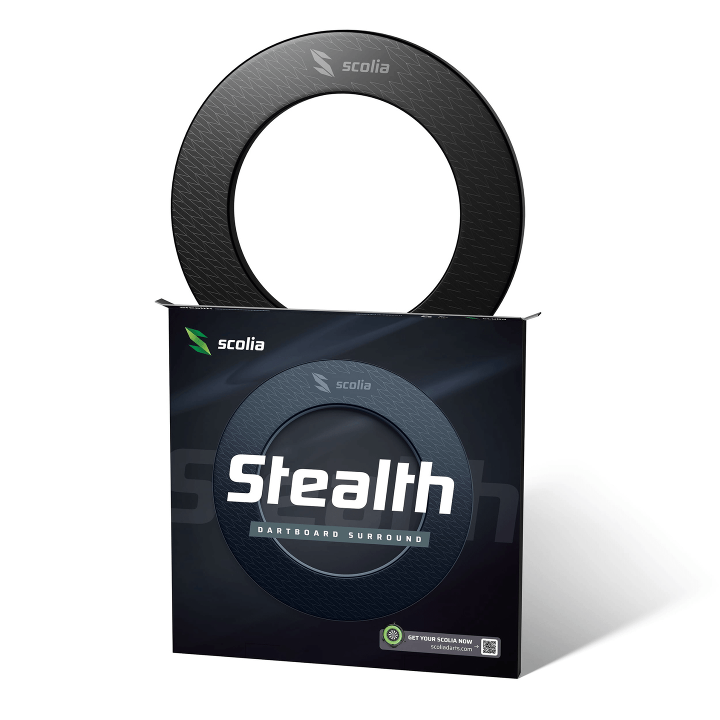 Scolia Stealth Black Dartboard Surround und Verpackung