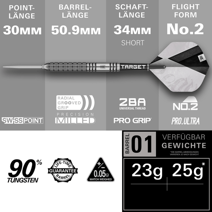Target Beau Greaves G1 Swiss Point Steeldarts Längen