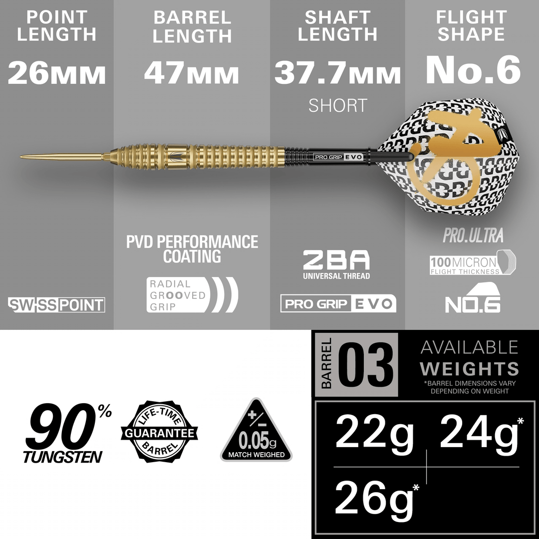 Target Bolide Envy 03 Swiss Point steel darts dimensions