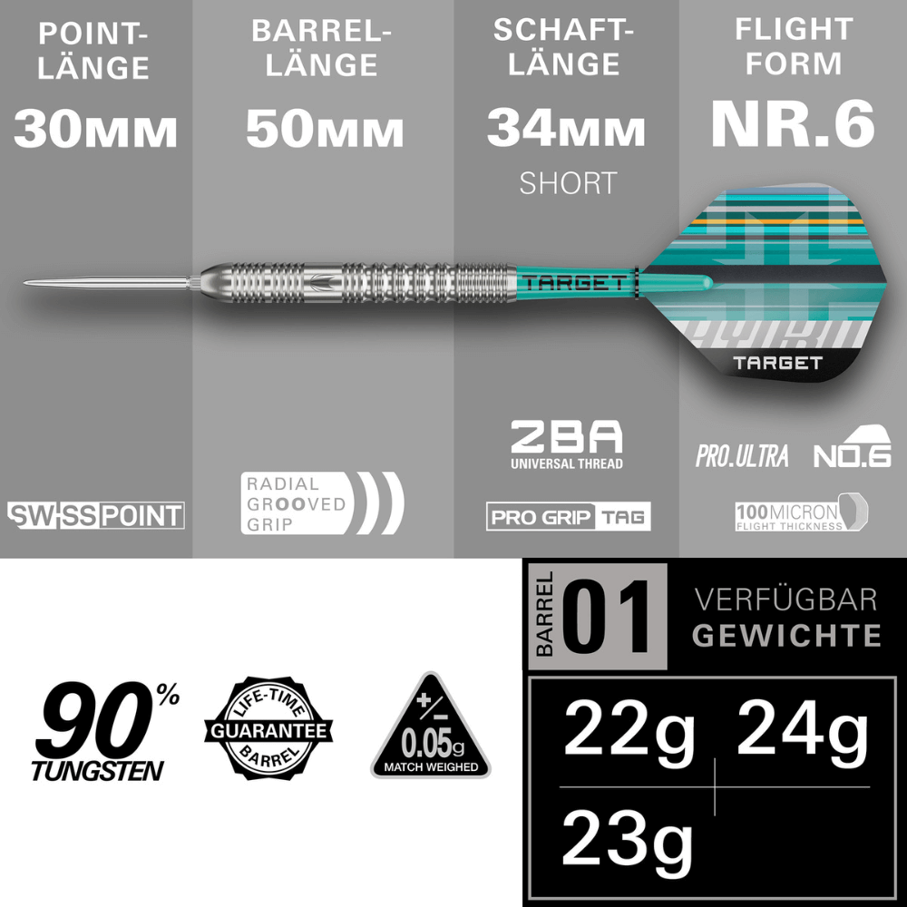 Target Hydro 01 Swiss Point Steeldarts Längen