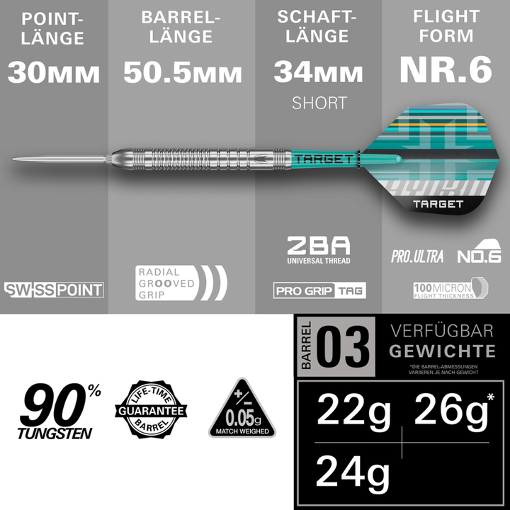 Target Hydro 03 Swiss Point Steeldarts Längen