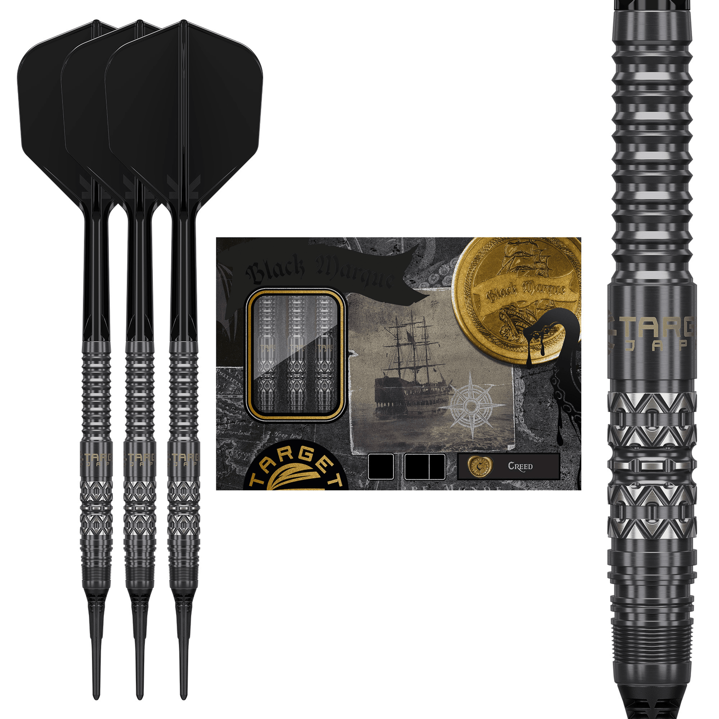 Target Japan Black Marque Creed Softdarts Packungsinhalt