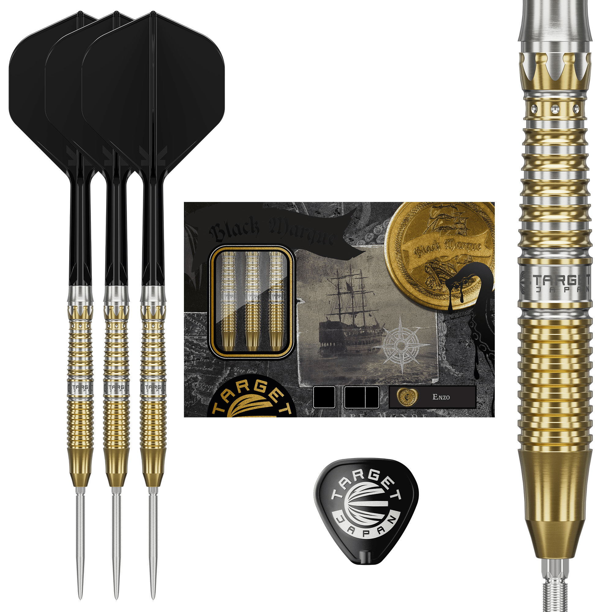 Target Japan Black Marque Enzo Swiss Point Steeldarts Packungsinhalt