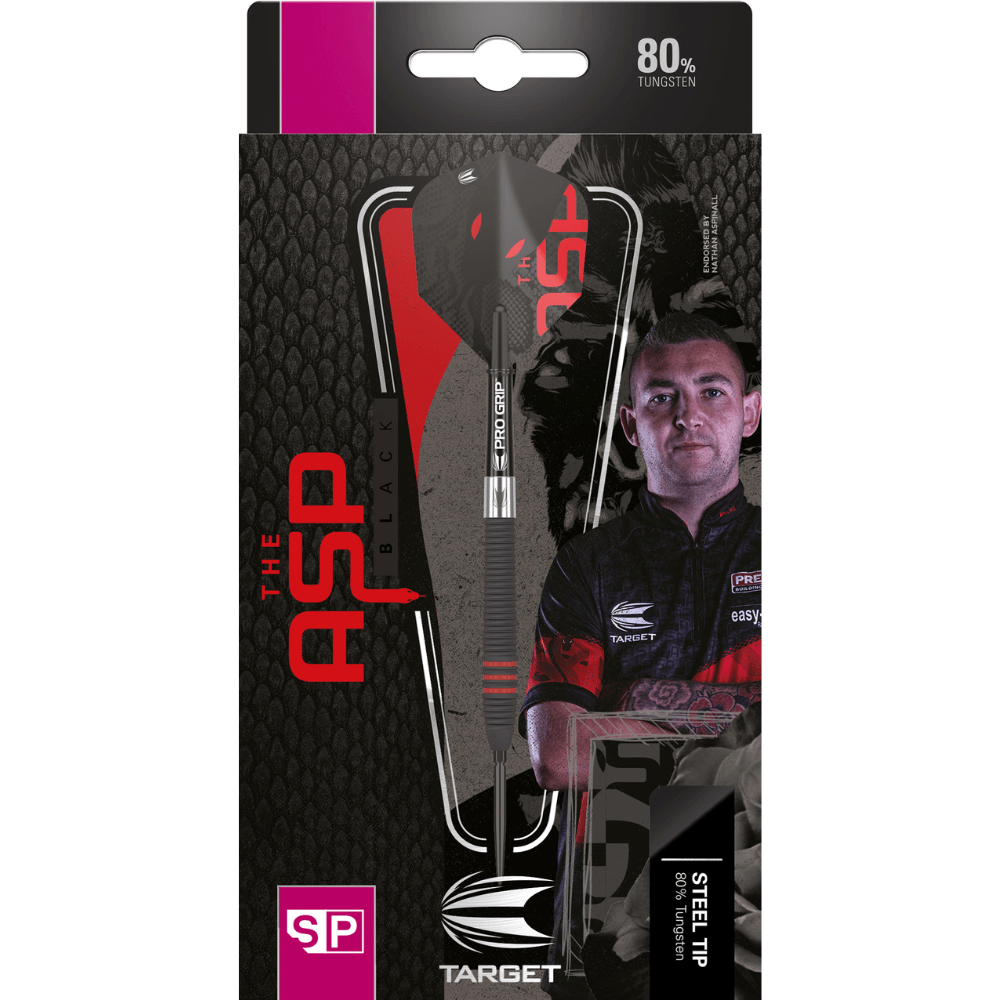 Target Nathan Aspinall 80 Black Swiss Point Steeldarts Packung