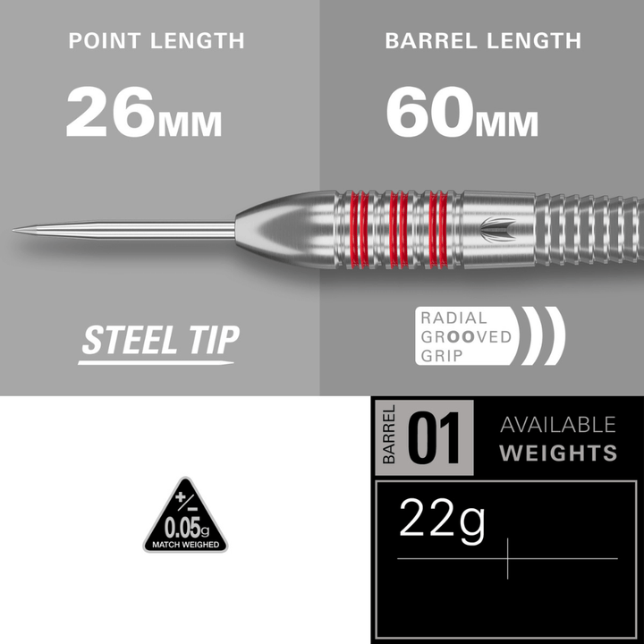 Target Nathan Aspinall Brass Steeldarts Längen Point, Barrel