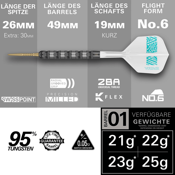Target Rob Cross 95K Swiss Point Steel Darts Dimensions