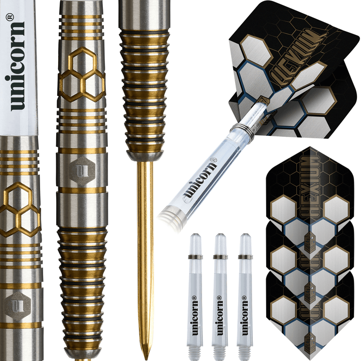 Unicorn Hexium 3 Gold & Black Steeldarts Packungsinhalt