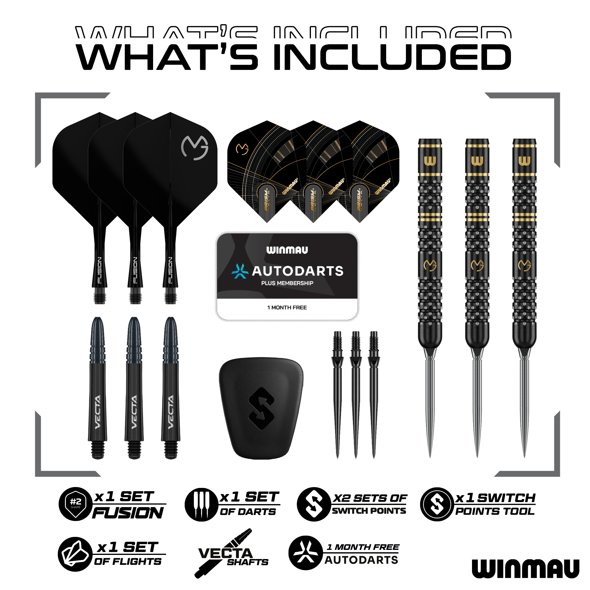 Winmau MVG W-MAX Switch Point Steeldarts Packungsinhalt