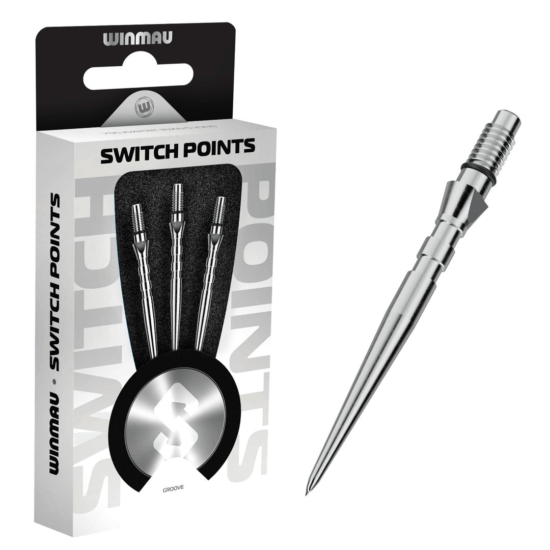 Winmau Switch Point Groove Silver Effect Tip Packaging