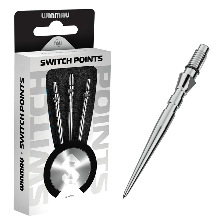 Winmau Switch Point Groove Silver Effect Tip Packaging